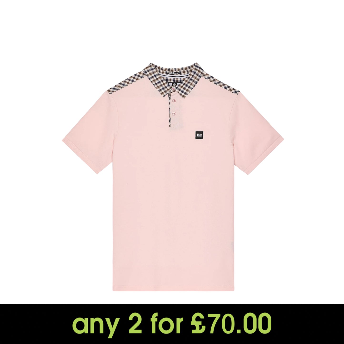 Weekend Offender Costa Check Polo Shirt Pale Blush/Mid House Check