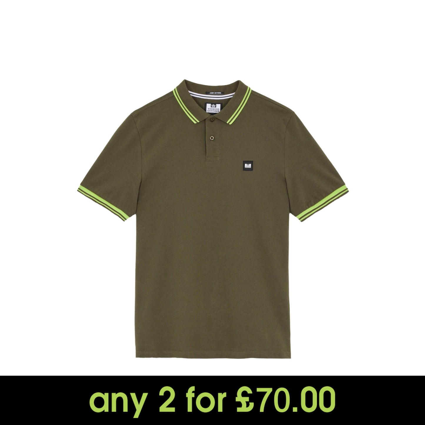 Weekend Offender Levanto Tipped Polo Shirt Castle Green/Peridot