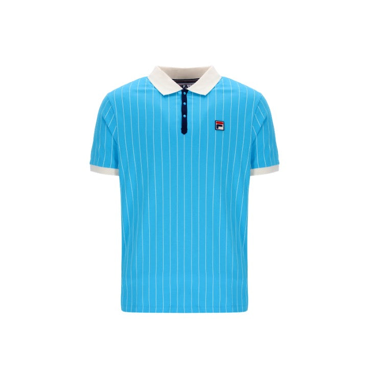 FILA BB1 Classic Vintage Striped Polo Shirt Cyan Blue/Gardenia/FILA Navy