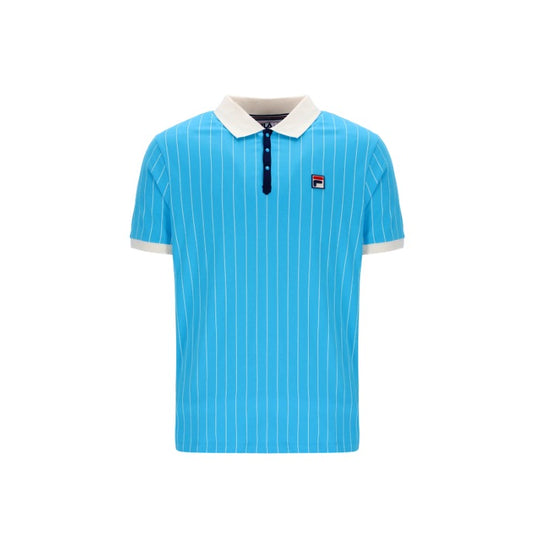 FILA BB1 Classic Vintage Striped Polo Shirt Cyan Blue/Gardenia/FILA Navy