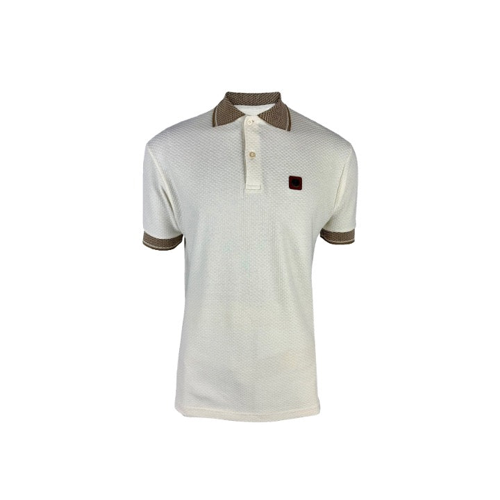 Trojan Jacquard Collar Textured Polo Shirt Ecru