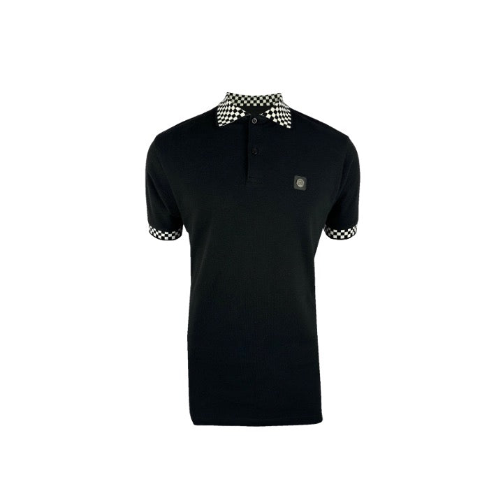 Trojan Chequerboard Trim Pique Polo Shirt Black