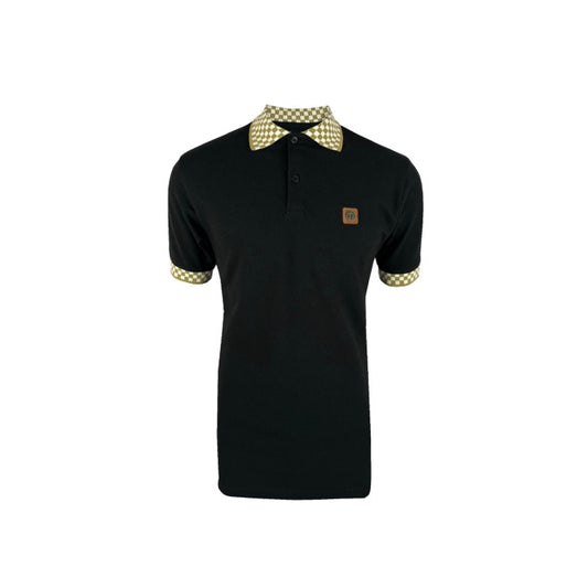 Trojan Chequerboard Trim Pique Polo Black/Camel