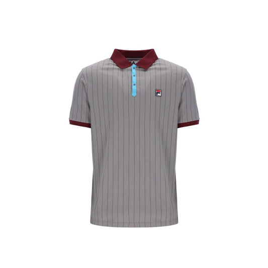 FILA BB1 Classic Vintage Striped Polo Shirt Sharkskin/Windsor Wine/Cyan Blue