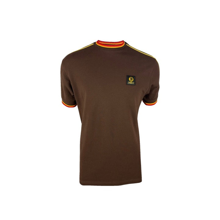 Trojan Three Colour Tipped Pique T-Shirt Chocolate