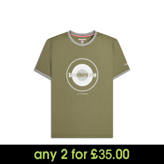 Lambretta Target Print Ringer T-Shirt Khaki/Grey