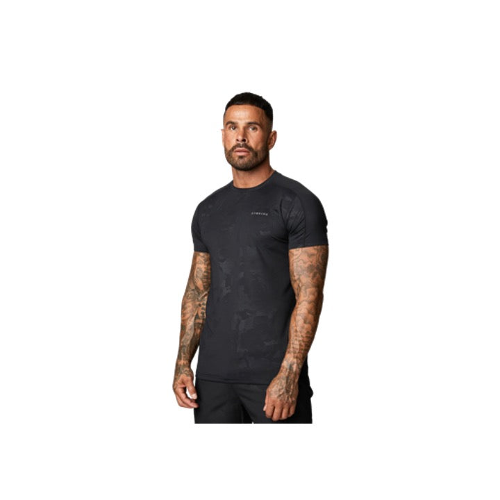 Gym King Debossed Camo SS T-Shirt Black