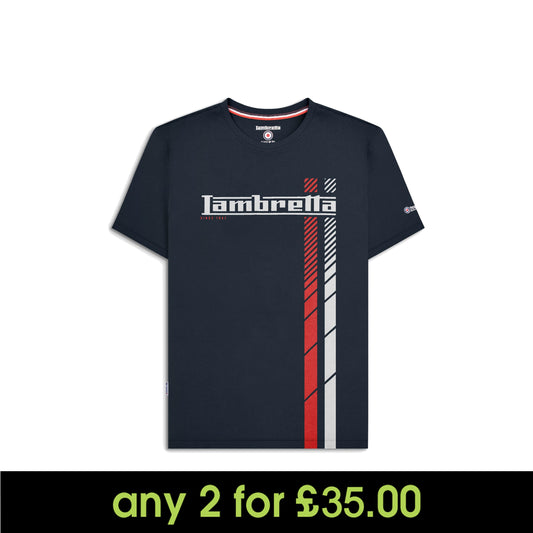 Lambretta Fade Racing Stripe T-Shirt Navy