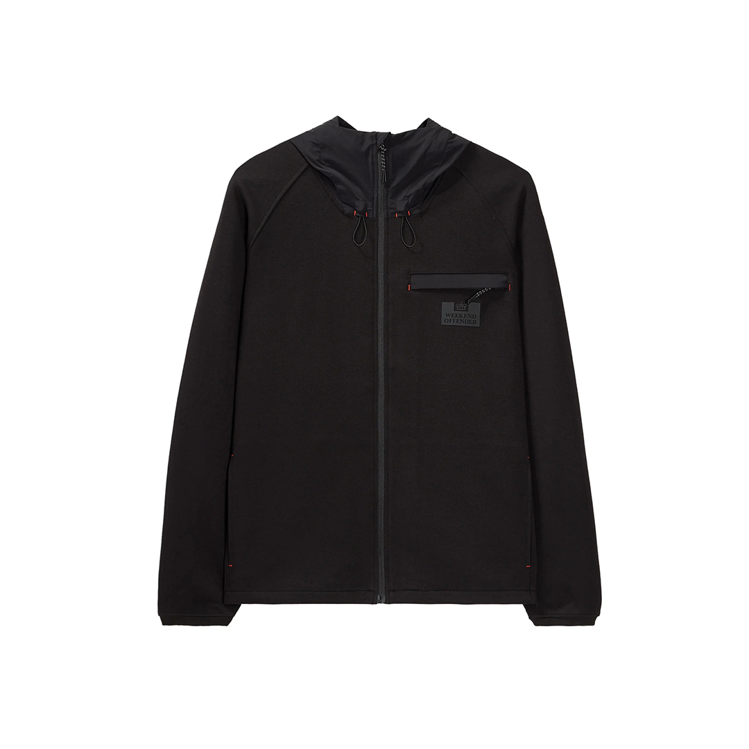 Weekend Offender Reutemann Polyamide Detail Zip Through Hoodie Black