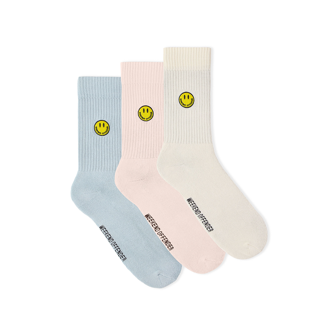 Weekend Offender Smiley 3pk Sport Socks Pink/Blue/Cream