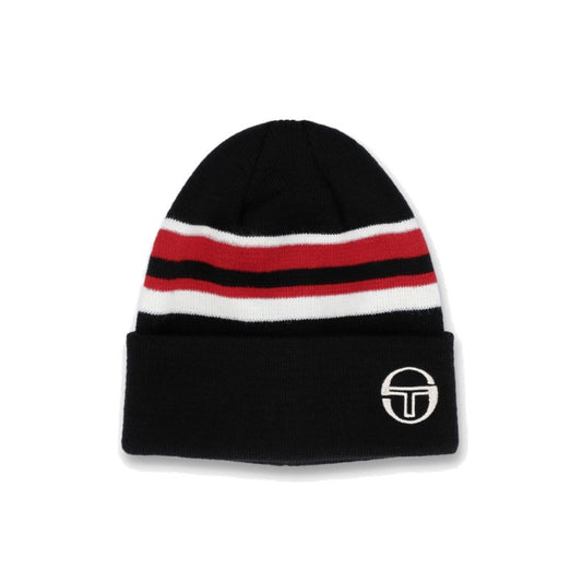 Sergio Tacchini Elkus Turn Up Beanie Hat with Contrast Stripes Black