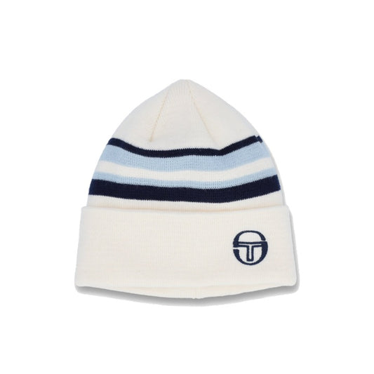 Sergio Tacchini Elkus Turn Up Beanie Hat with Contrast Stripes Gardenia