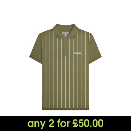 Lambretta Pinstripe Polo Khaki/Cream